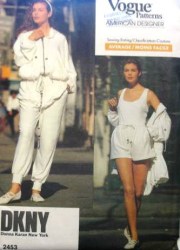 2453 VOGUE DKNY HOODIE JACKET, BODYSUIT, BOTTOMS KNIT PATTERN  12-16; 18-22 choice uncut